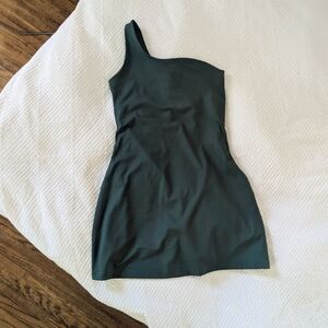 Girlfriend Collective Bianca Dark Green One-Shoulder Active Dress M